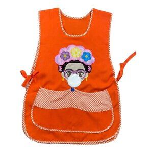 Apron Colorful Embroidered  Adjustable Ties Gingham Trim Front Pocket One Size